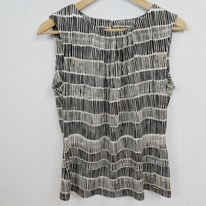 Calvin Klein Geometric Brush Stroke Career Blouse Size M Beige Black Knit Artsy‎